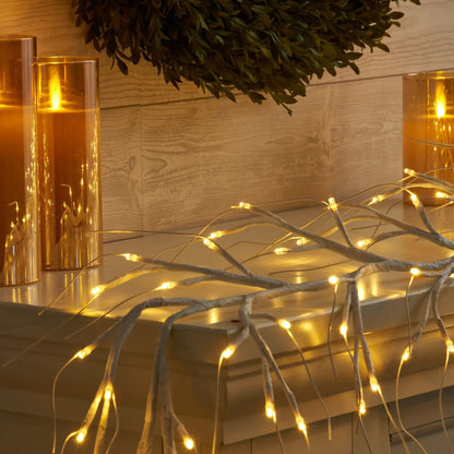 Yulemere 120 LED Lighted Plug in White Wire Wrapped Christmas Garland overall view
