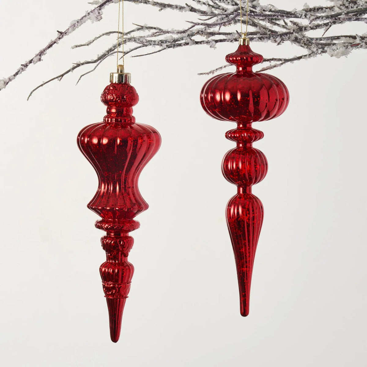 Yulemere Distressed Red Large Shatterproof Finial Christmas Ornament overall view