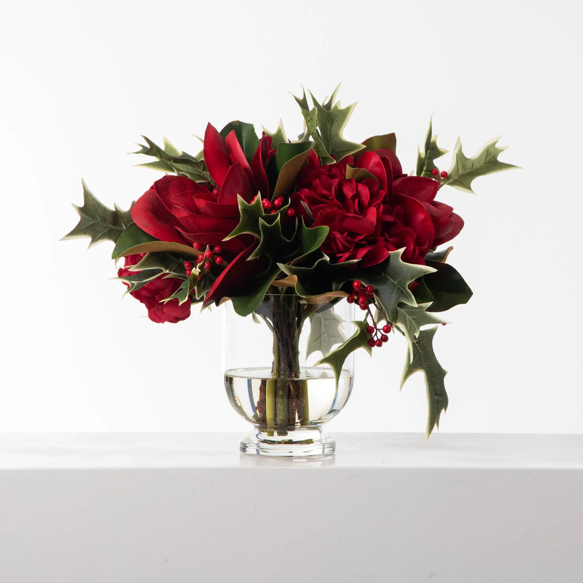 Yulemere Real Touch Red Magnolia and Hydrangea with Wild Holiday Stem detail view 3