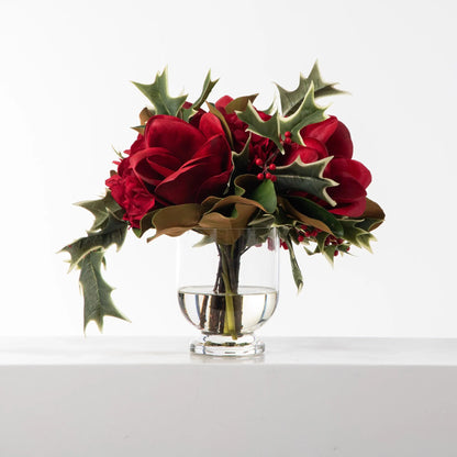 Yulemere Real Touch Red Magnolia and Hydrangea with Wild Holiday Stem detail view 2