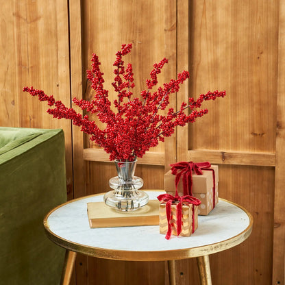 Yulemere Red Ilex Winter Berry in Layered Glass Holiday Centerpiece overall view