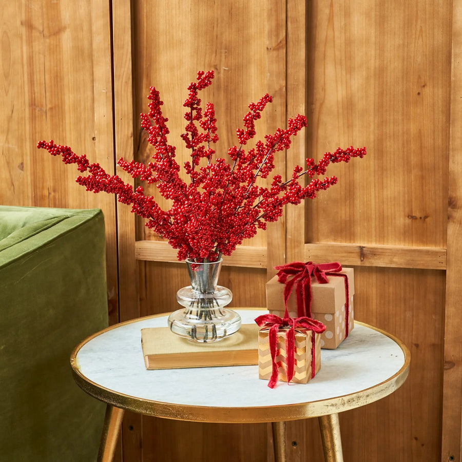 Yulemere Red Ilex Winter Berry in Layered Glass Holiday Centerpiece overall view