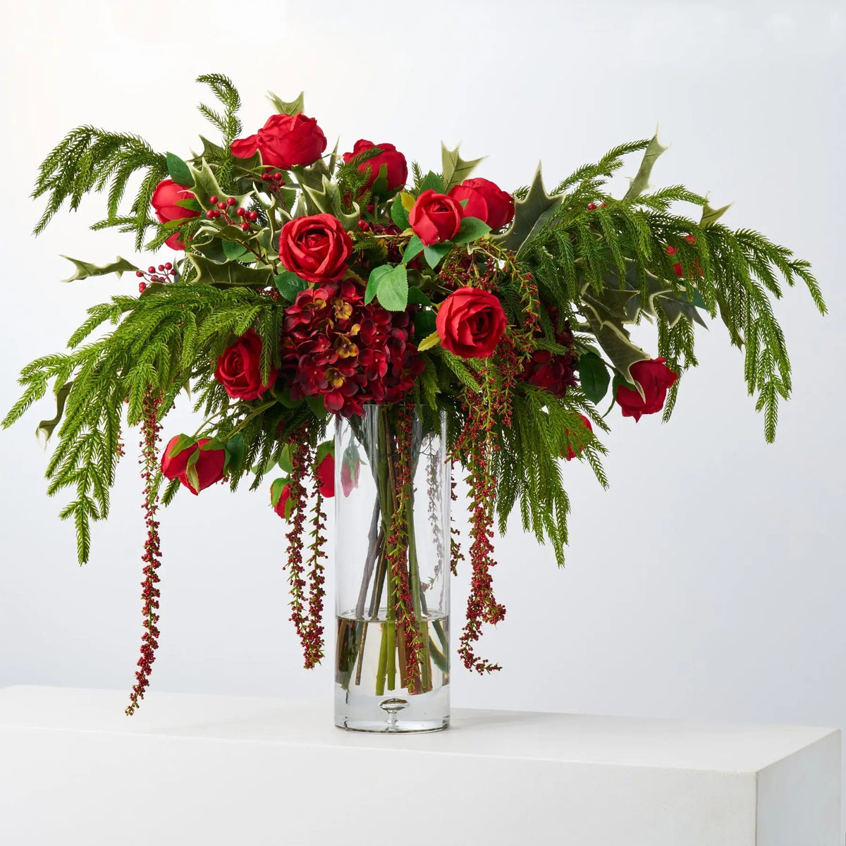 Yulemere Radiant Ruby Noel Red Christmas Rose Holiday Centerpiece overall view