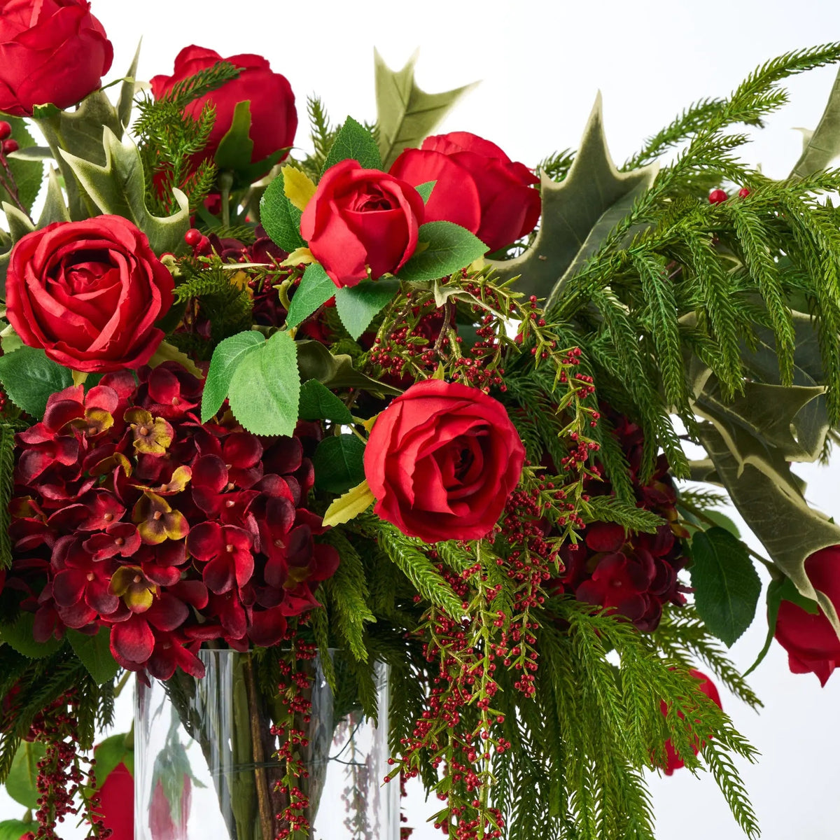 Yulemere Radiant Ruby Noel Red Christmas Rose Holiday Centerpiece detail view 2