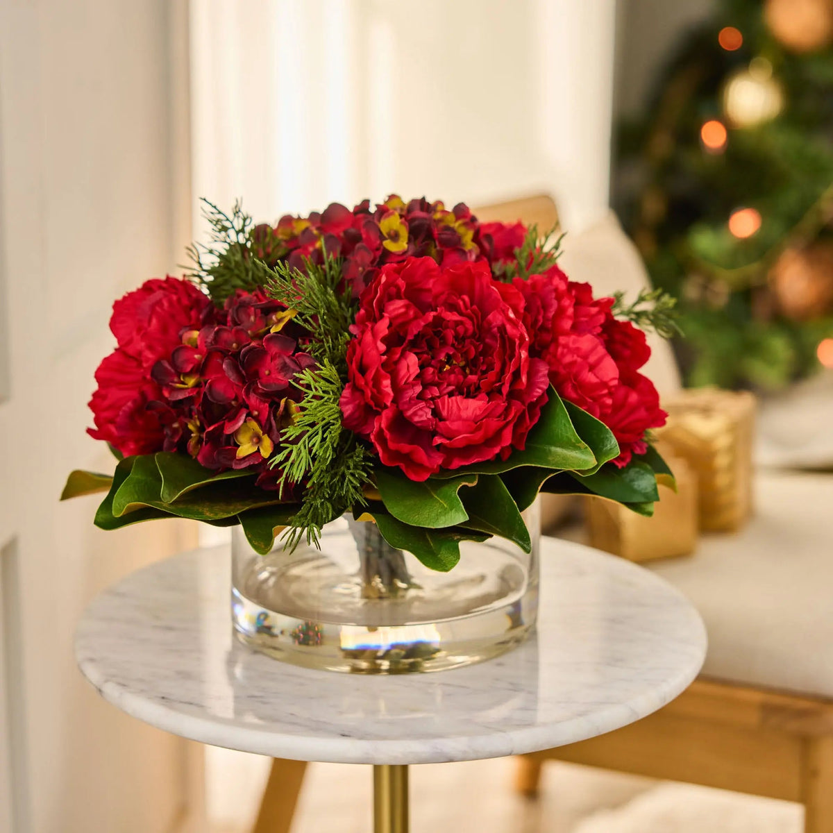 Yulemere Christmas Red Peony Burgundy Holiday Centerpiece detail view 3