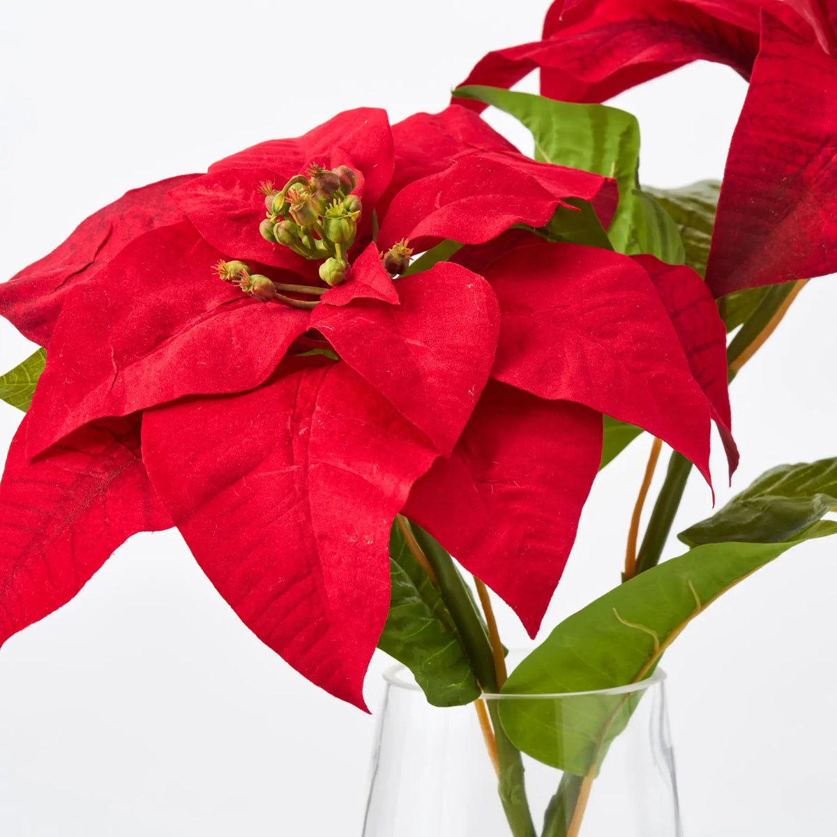 Yulemere red velvet poinsettia holiday centerpiece detail view 2