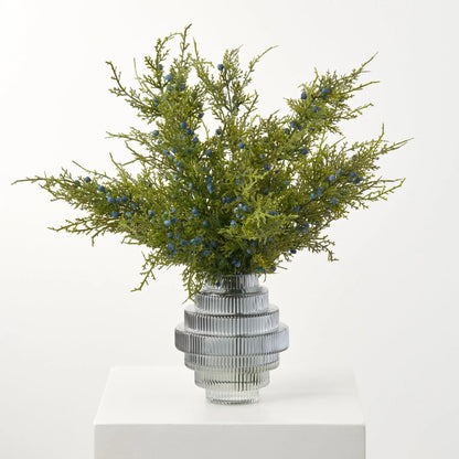 Yulemere Blue Juniper Berry Branches in Smoke Chandelier Vase overall view