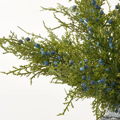Yulemere Blue Juniper Berry Branches in Smoke Chandelier Vase detail view 2