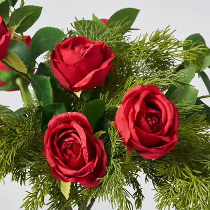 Yulemere Red Rose Blooms and Buds Holiday Centerpiece detail view 3