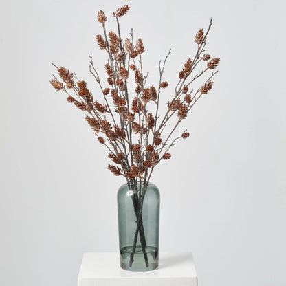 Yulemere Lifelike Snow Dusted Pinecone Branch in Smoke Glass detail view 3