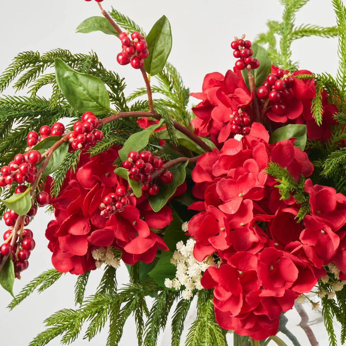Yulemere Lifelike Red Hydrangea Real Touch Holiday Centerpiece detail view 2