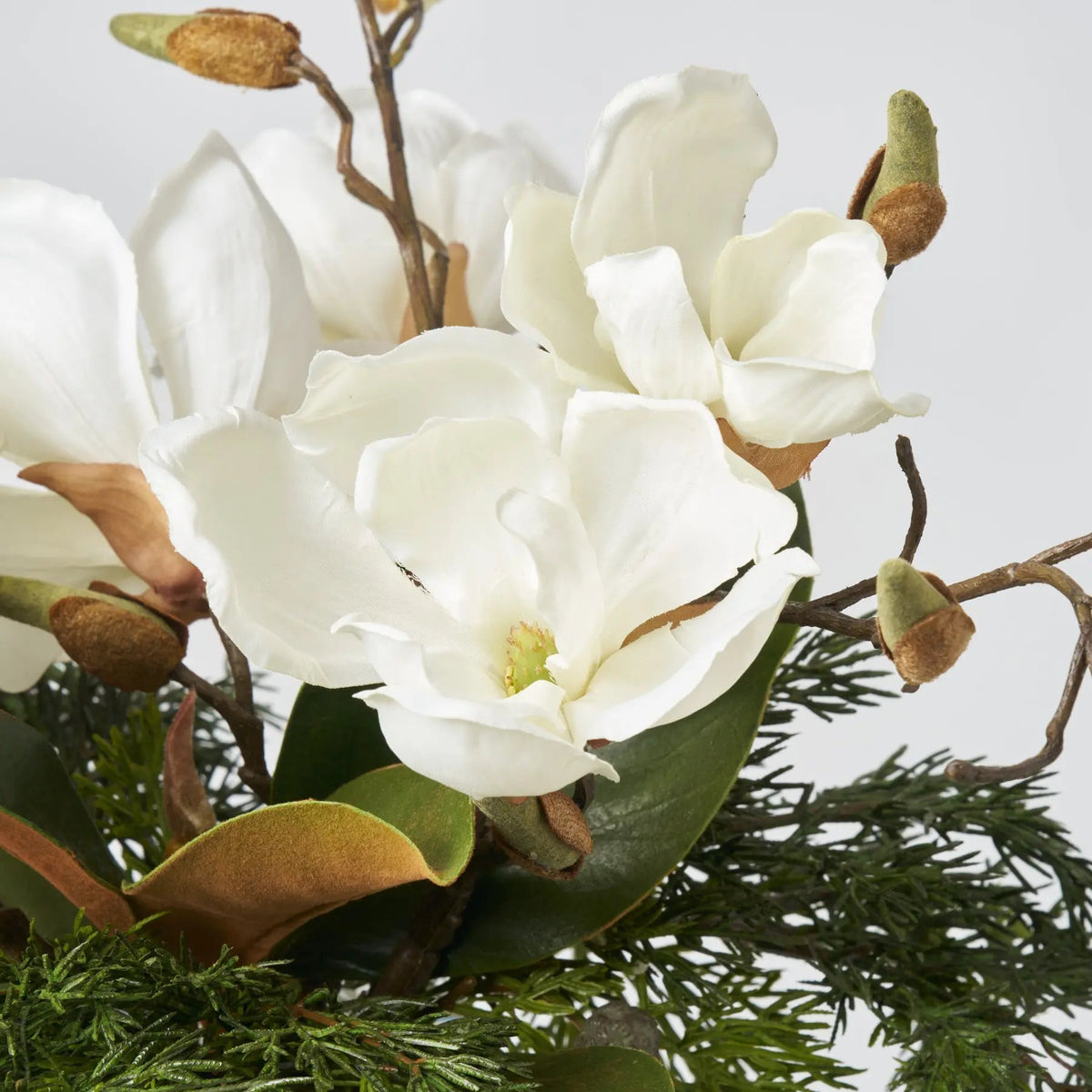 Yulemere Lifelike Cedar Magnolia Leaf Bloom Branch Stem detail view 2