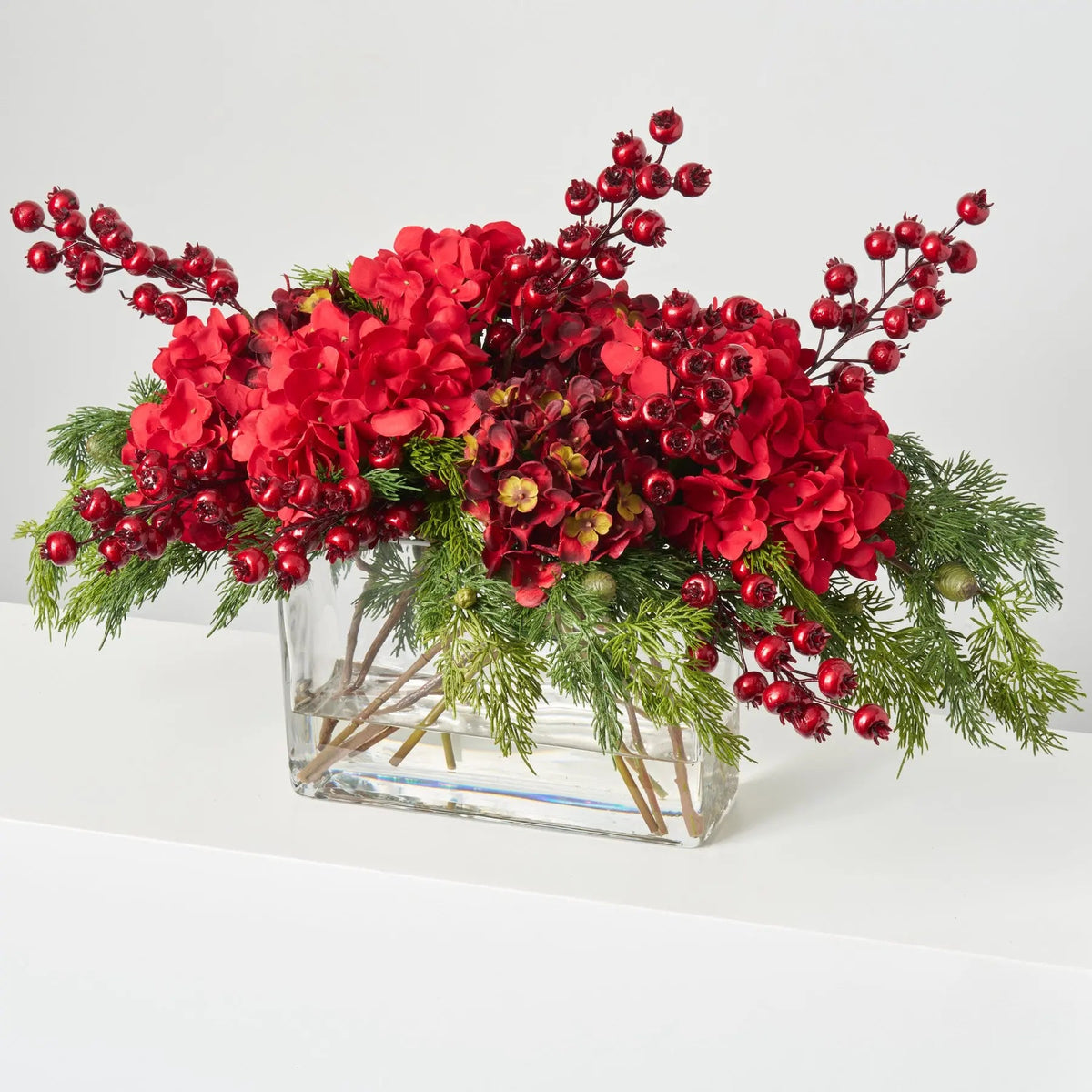 Yulemere Mixed Red and Burgundy Hydrangea Holiday Centerpiece detail view 3