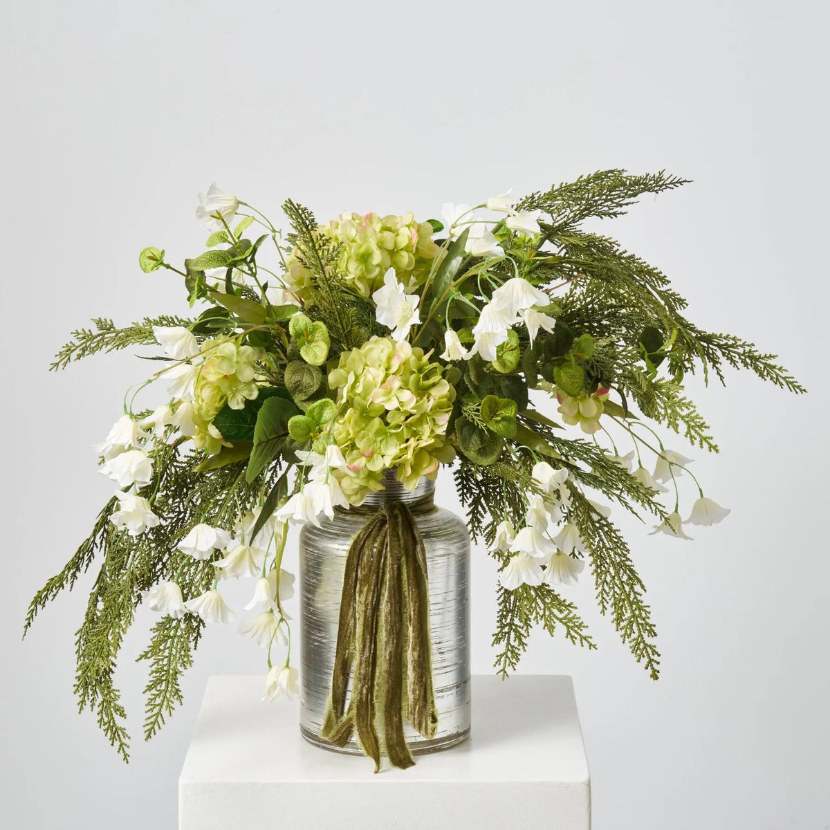 Yulemere Green Hydrangea White Bellflower Holiday Centerpiece detail view 3