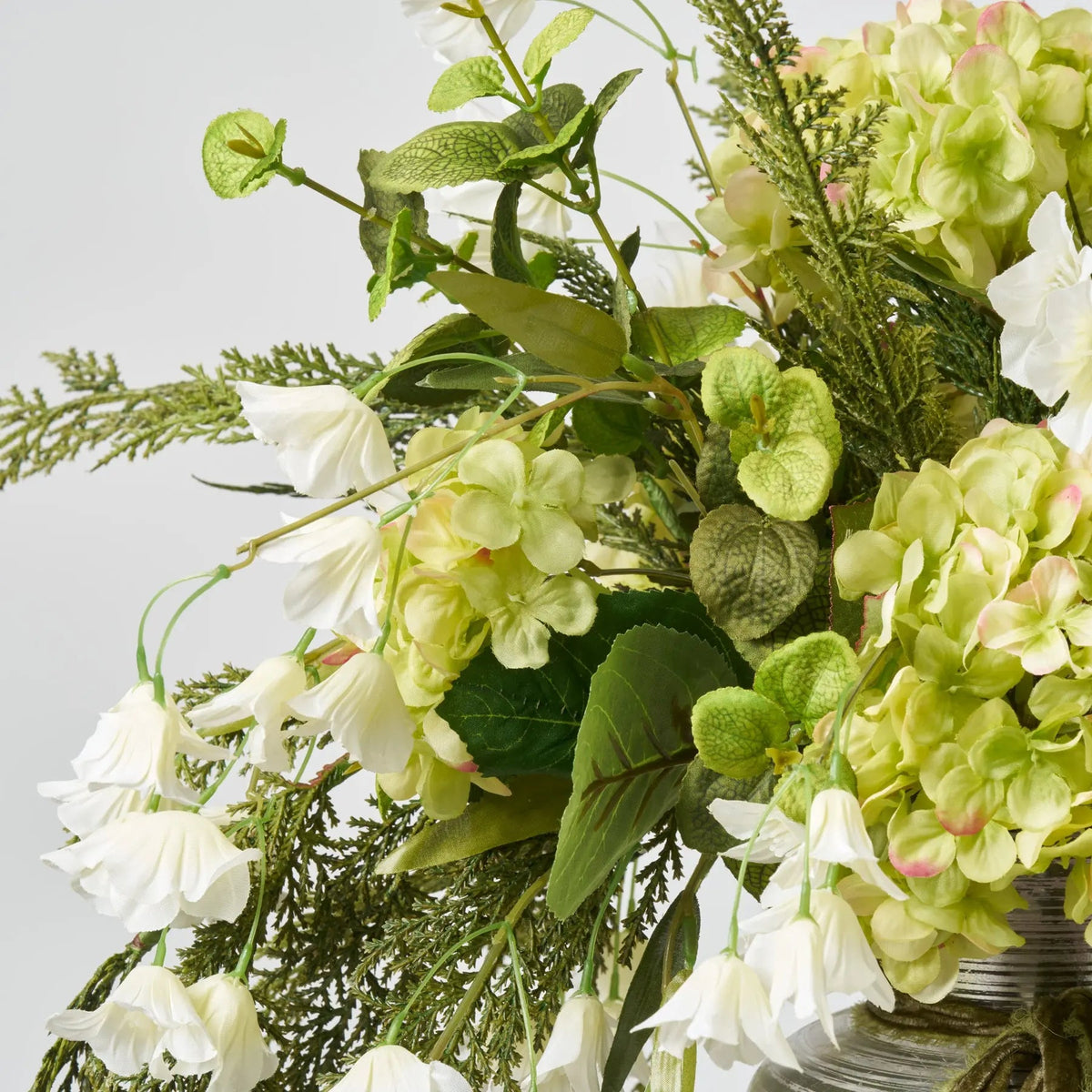 Yulemere Green Hydrangea White Bellflower Holiday Centerpiece detail view 2
