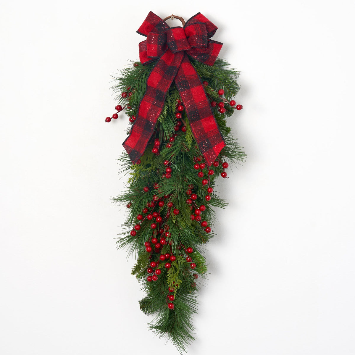 Yulemere Red Berry and Belgium Pine Hanging Christmas Swag detail view 3