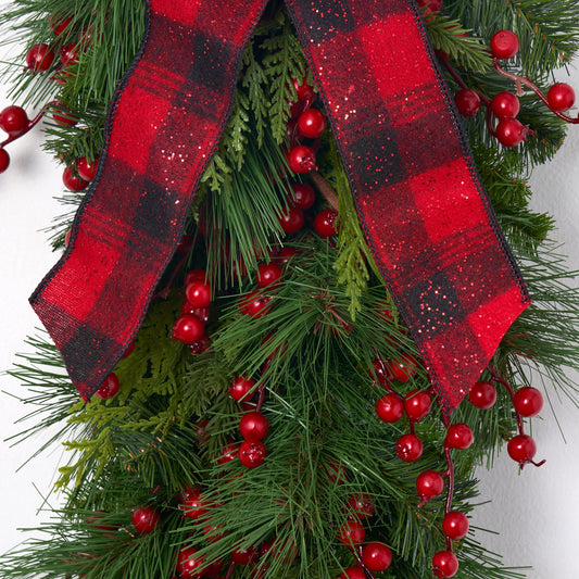 Yulemere Red Berry and Belgium Pine Hanging Christmas Swag overall view