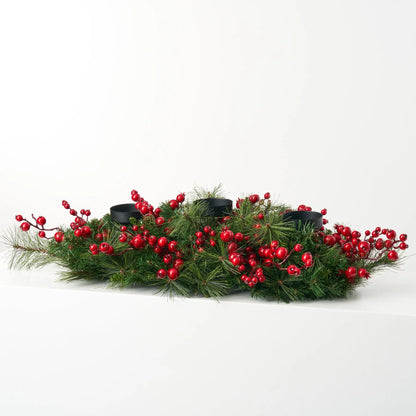 Yulemere Belgium Pine and Mixed Red Berry 3 Tier Flameless Candle detail view 2