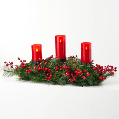 Yulemere Belgium Pine and Mixed Red Berry 3 Tier Flameless Candle overall view