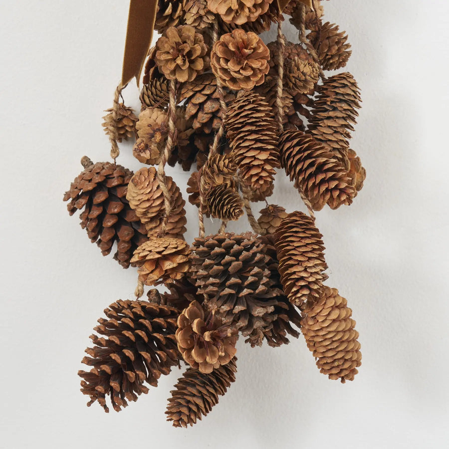 Yulemere Mixed Hanging Pinecones Christmas Decor Swag with Gold overall view