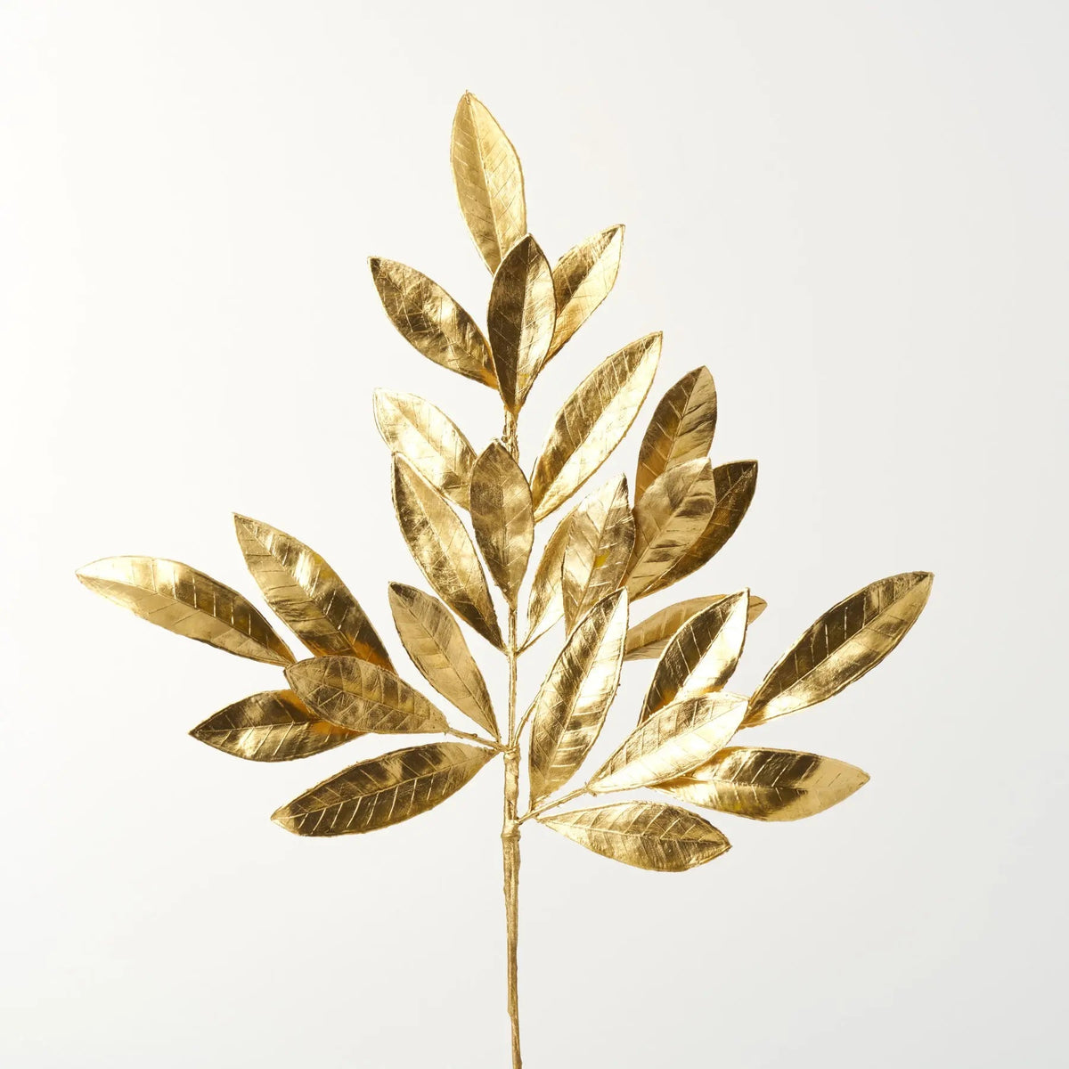 Yulemere Metallic Gold Bay Leaf Pick Spray Faux Christmas Stem detail view 2