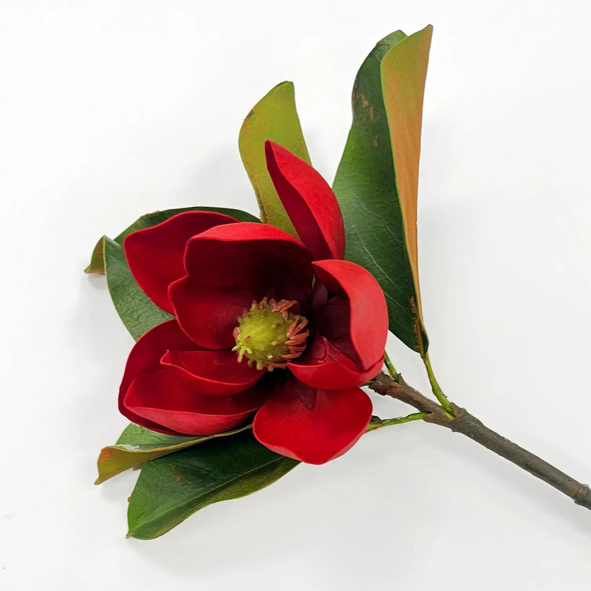 Yulemere Real Touch Christmas Red Magnolia Small Bloom Holiday Stem overall view