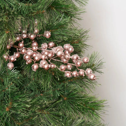 Yulemere Metallic Pearlized Pink Glitter Berry Holiday Stem overall view