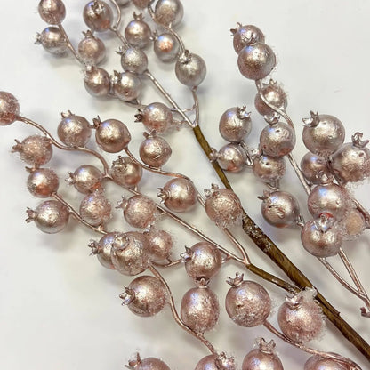 Yulemere Metallic Pearlized Pink Glitter Berry Holiday Stem detail view 3