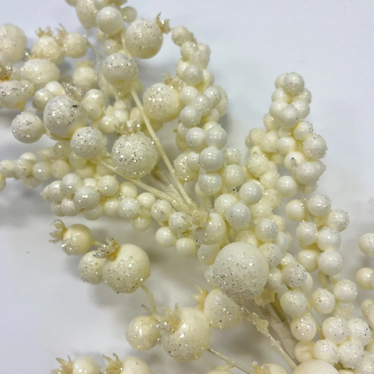 Yulemere Mixed Pearl White Glitter Crabapple Faux Berry Spray detail view 2