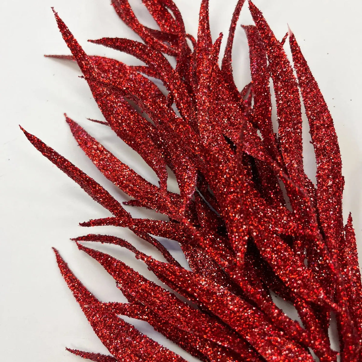 Yulemere Red Glitter Needleleaf Eucalyptus Christmas Spray detail view 2