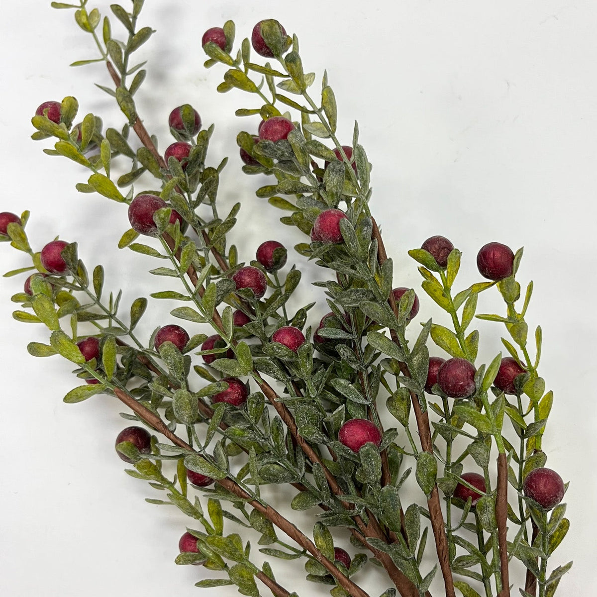 Yulemere Lifelike Red Winterberry and Boxwood Winter Foliage Holiday Stem detail view 2