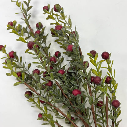 Yulemere Lifelike Red Winterberry and Boxwood Winter Foliage Holiday Stem detail view 2