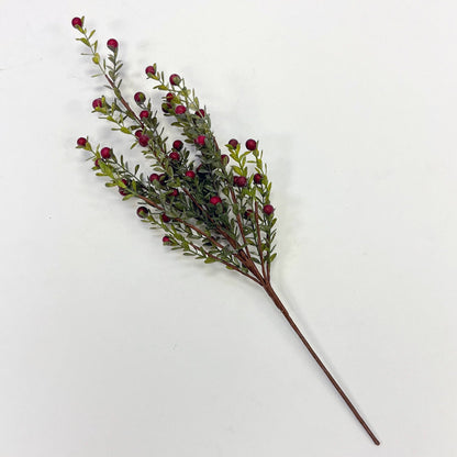 Yulemere Lifelike Red Winterberry and Boxwood Winter Foliage Holiday Stem overall view