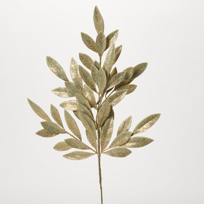 Yulemere Sage Green and Metallic Gold Bay Leaf Faux Holiday Stem overall view