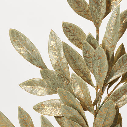 Yulemere Sage Green and Metallic Gold Bay Leaf Faux Holiday Stem detail view 2