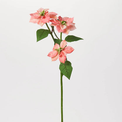 Yulemere Peachy Pink Real Touch Faux Poinsettia Stem overall view