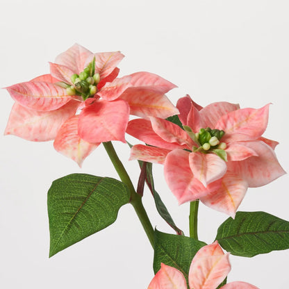 Yulemere Peachy Pink Real Touch Faux Poinsettia Stem detail view 2