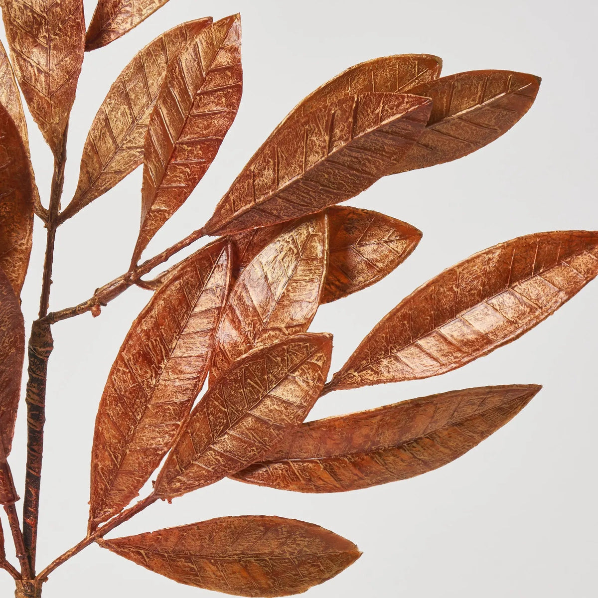 Yulemere Shiny Antique Copper Painted Bay Leaf Faux Branch detail view 2