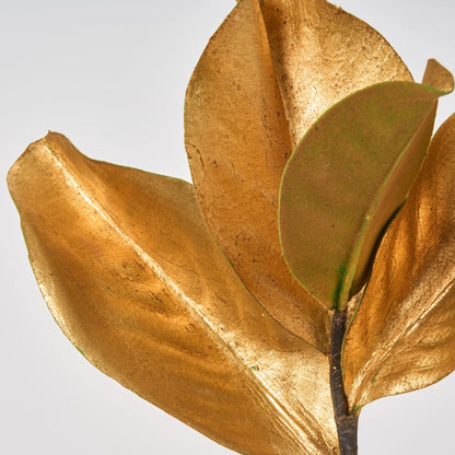 Yulemere Gold Magnolia Leaf Pick Decorative Spray 11 Inch detail view 2