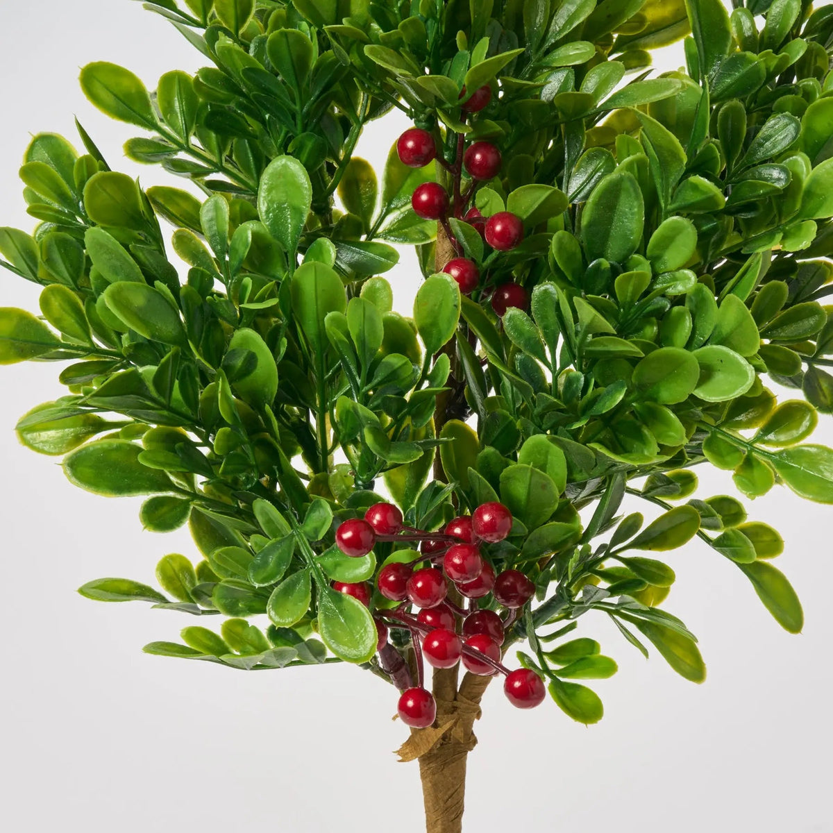Yulemere Boxwood and Red Berry Bush Faux Winter Greenery Pick detail view 2