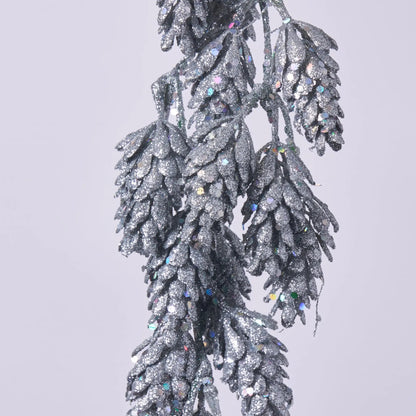 Yulemere Silver Gray Metallic Glitter Hanging Alpine Cone Holiday Stem detail view 2
