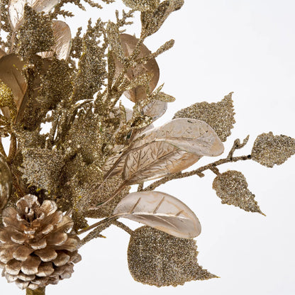 Yulemere Champagne Gold and Bronze Glitter Leaf Berry Holiday Stem detail view 2