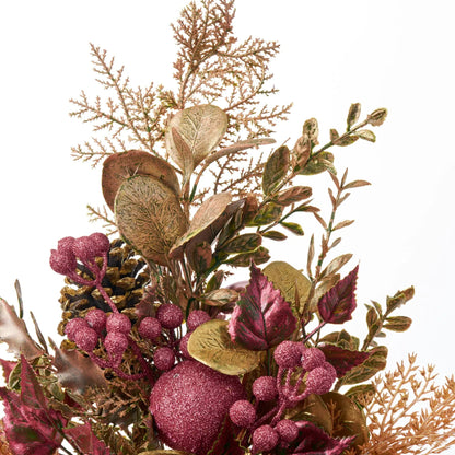 Yulemere Gold and Pink Glitter Leaf Berry and Pinecone Spray 30 Inch detail view 2