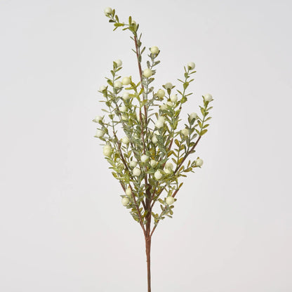 Yulemere Lifelike Cream Winterberry and Boxwood Winter Holiday Stem overall view