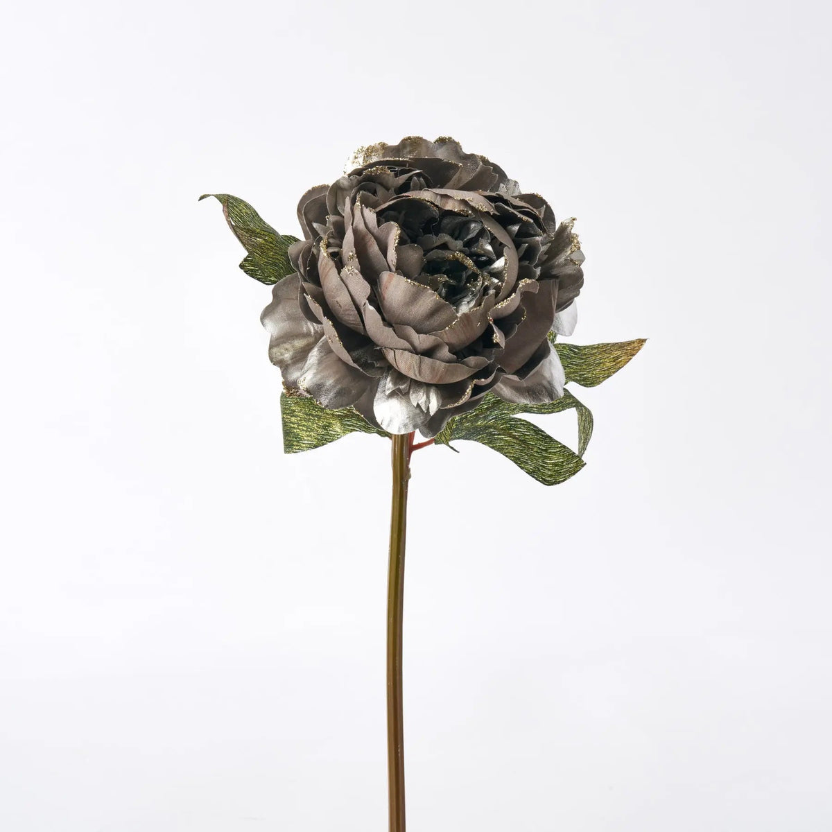 Yulemere Silver Peony with Glittered Edges Christmas Decor overall view