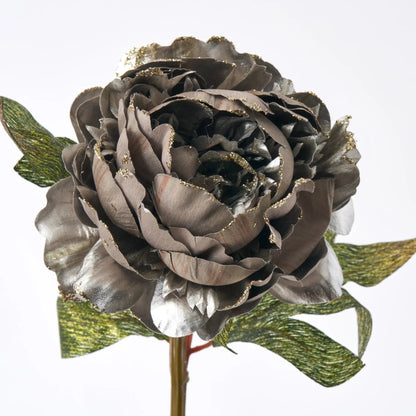 Yulemere Silver Peony with Glittered Edges Christmas Decor detail view 3