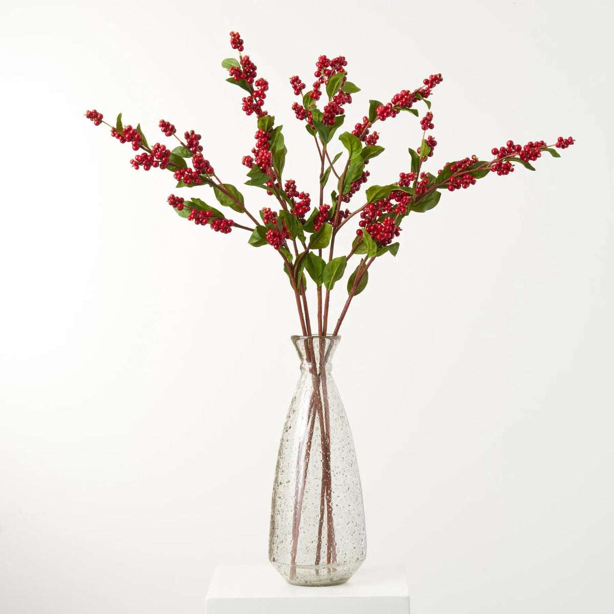 Yulemere Red Snowberry Cluster Large Branch with Green Leaves overall view