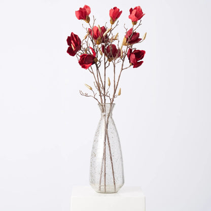 Yulemere Red Velvet Magnolia Bloom and Gold Dipped Bud Faux Holiday Stem overall view