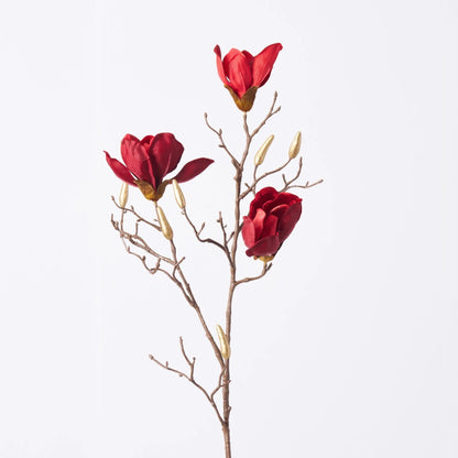 Yulemere Red Velvet Magnolia Bloom and Gold Dipped Bud Faux Holiday Stem detail view 4