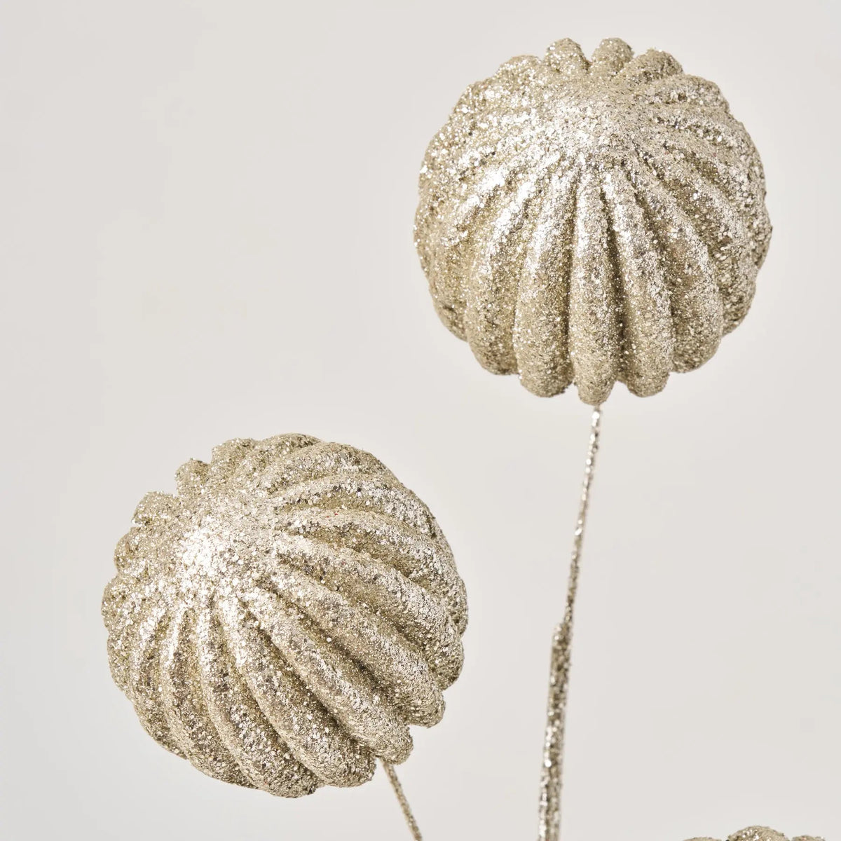 Yulemere Champagne Glitter Sequin Grooved Ball Christmas Stem detail view 2